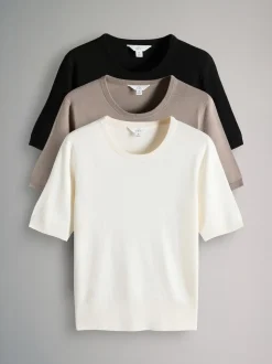 Noir/Neutre/Crème - T-shirts The Set en maille fine