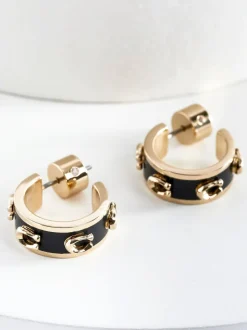 Noir/Or - Boucles d’oreilles COACH ton Signature en émail