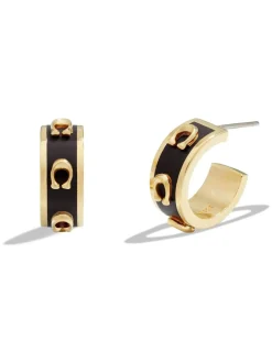 Noir/Or - Boucles d’oreilles COACH ton Signature en émail