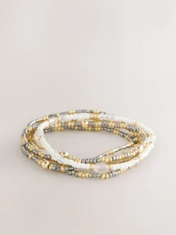 Noir/Or - Lot de bracelets extensibles en métal mixte