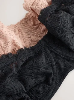 Noir/Praline Nude - Lot de 2 soutiens-gorge multipositions sans bretelles en dentelle non rembourrée