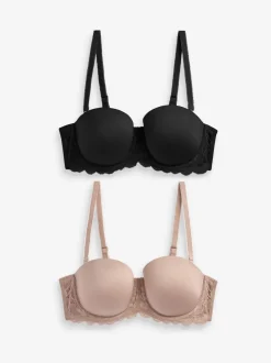 Noir/Praline Nude - Lot de 2 Soutiens-gorge multipositions sans bretelles à tampons légers A-E
