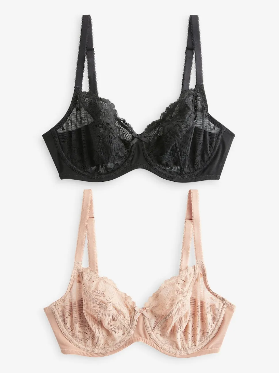 Noir/Praline Nude - Soutien-gorge en dentelle DD+ 2 Pack
