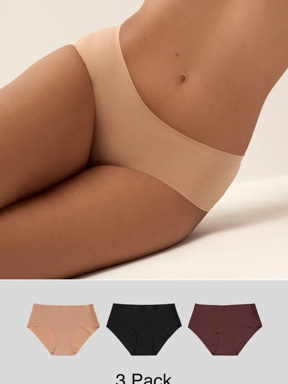 Noir/praline nude/chocolat nude - Lot 3 culottes invisibles et confortables