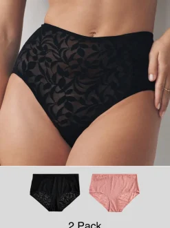 Noir/Rose - Lot de 2 culottes mi-longues en dentelle