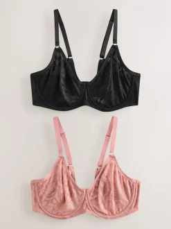 Noir/Rose - Lot de 2 soutiens-gorge DD-G en dentelle non rembourrés à bonnets complets
