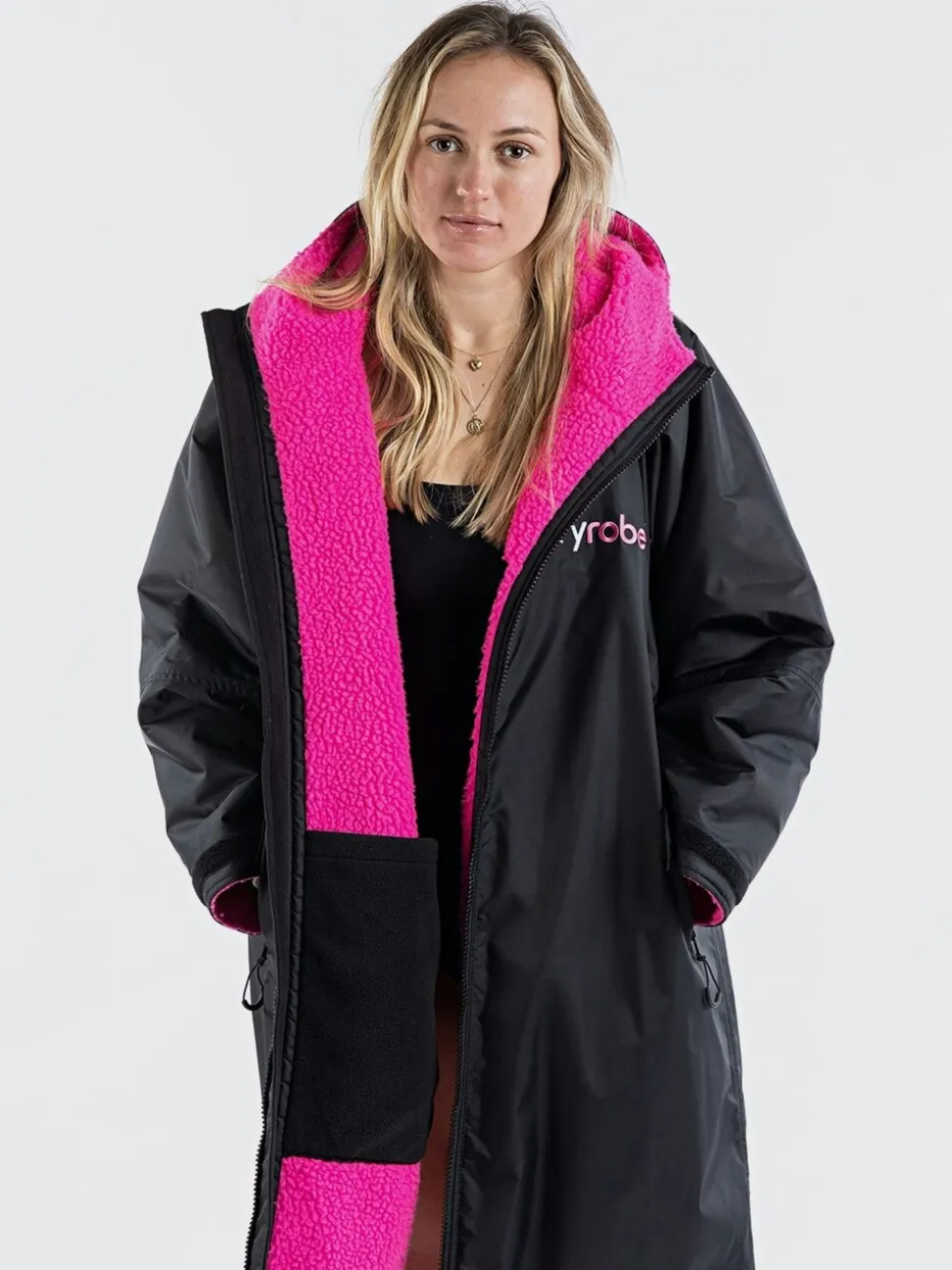 Noir/Rose - Manteaux à langer desdryrobes ornée de manches longues pour adulte