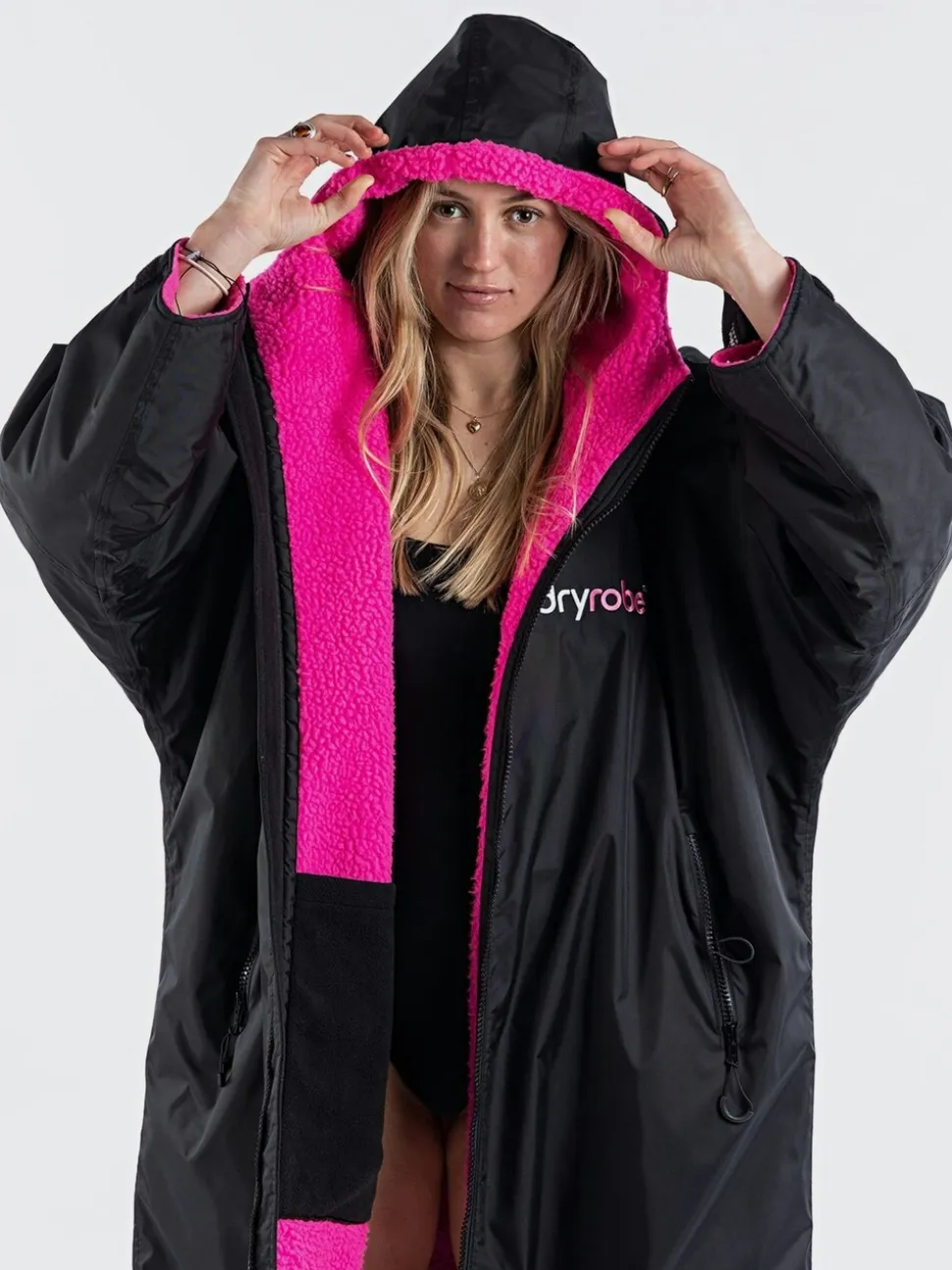 Noir/Rose - Manteaux à langer desdryrobes ornée de manches longues pour adulte