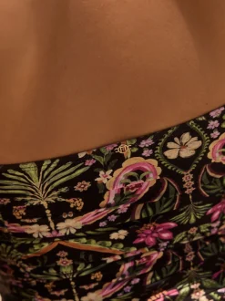 Noir/Rose Motif Paisley - Maillot de bain bandeau gainant