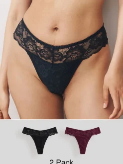 noir/rouge baie - String All Over Dentelle Light Flow Period Slips 2 Lot