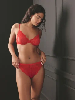 Noir/Rouge/Crème - Lot de 3 slips en dentelle