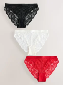 Noir/Rouge/Crème - Lot de 3 slips en dentelle