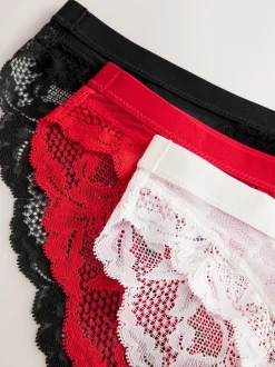 Noir/Rouge/Crème - Lot de 3 slips en dentelle
