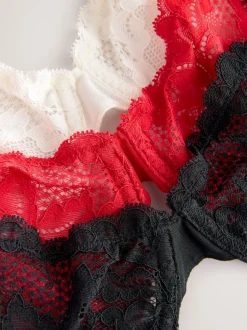 Noir/Rouge/Crème - Paquet de soutiens-gorge en dentelle 3