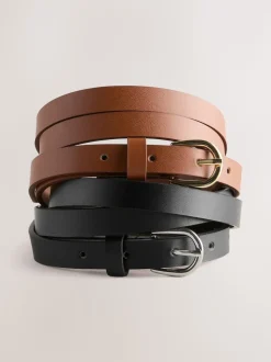 Noir/Tan - Lot de ceintures skinny en PU 2