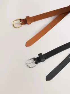 Noir/Tan - Lot de ceintures skinny en PU 2