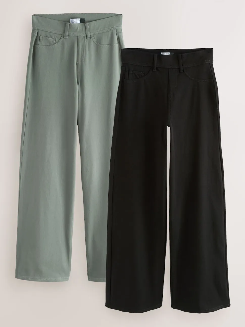 Noir/vert sauge - Lot de 2 pantalons jambes larges en denim jersey