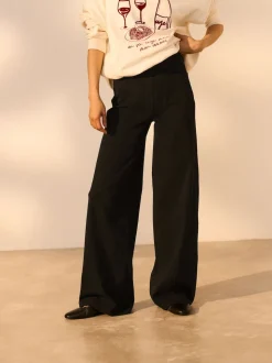 Noir/vert sauge - Lot de 2 pantalons jambes larges en denim jersey