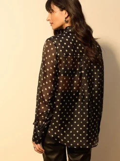 Noir/Vert sauge à pois - Chemise transparente à manches longues