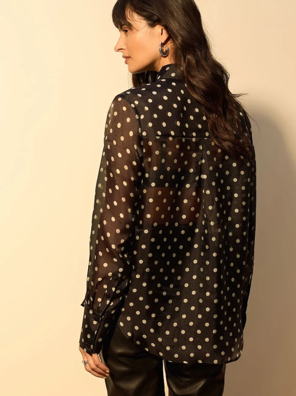 Noir/Vert sauge à pois - Chemise transparente à manches longues