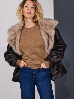 Néppy marron camel - Pull col rond riche en coton au toucher doux