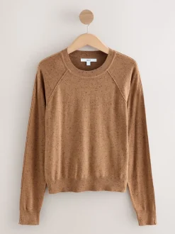 Néppy marron camel - Pull col rond riche en coton au toucher doux