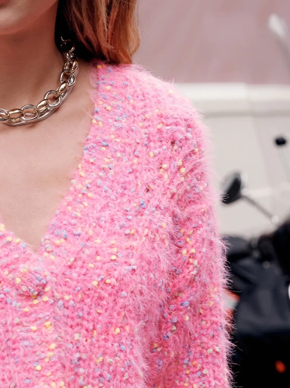Néppy rose vif - Cardigan Texture duveteux à col en V