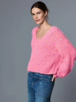 Néppy rose vif - Pull à Texture duveteuse à col en V