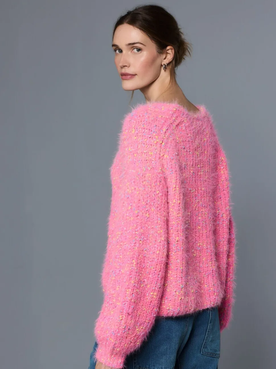 Néppy rose vif - Pull à Texture duveteuse à col en V