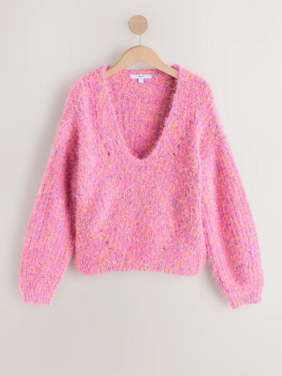 Néppy rose vif - Pull à Texture duveteuse à col en V