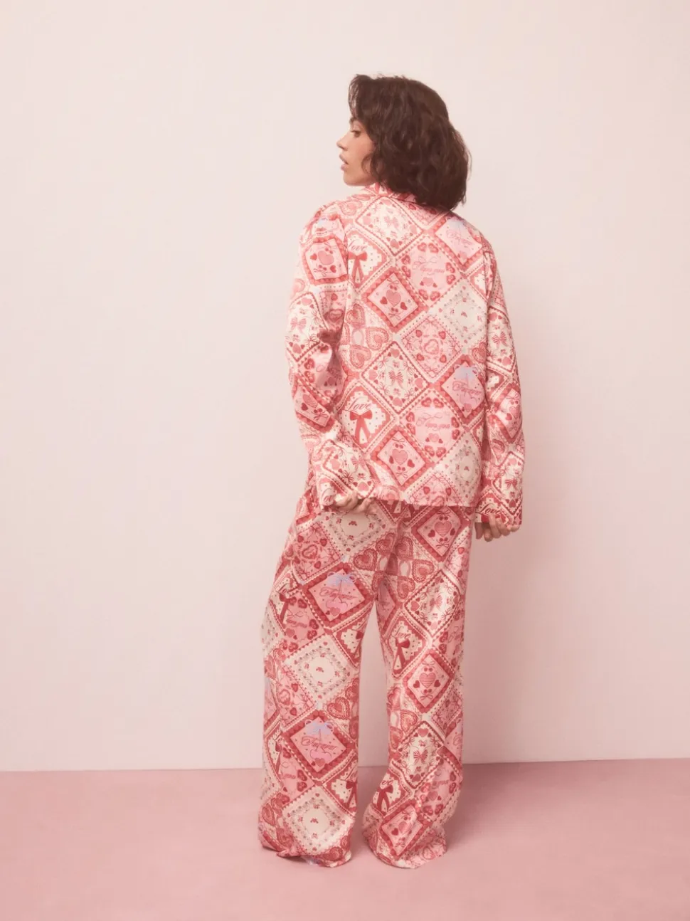 Nœuds roses - Pyjama boutonné en satin