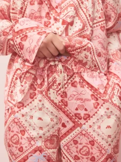 Nœuds roses - Pyjama boutonné en satin