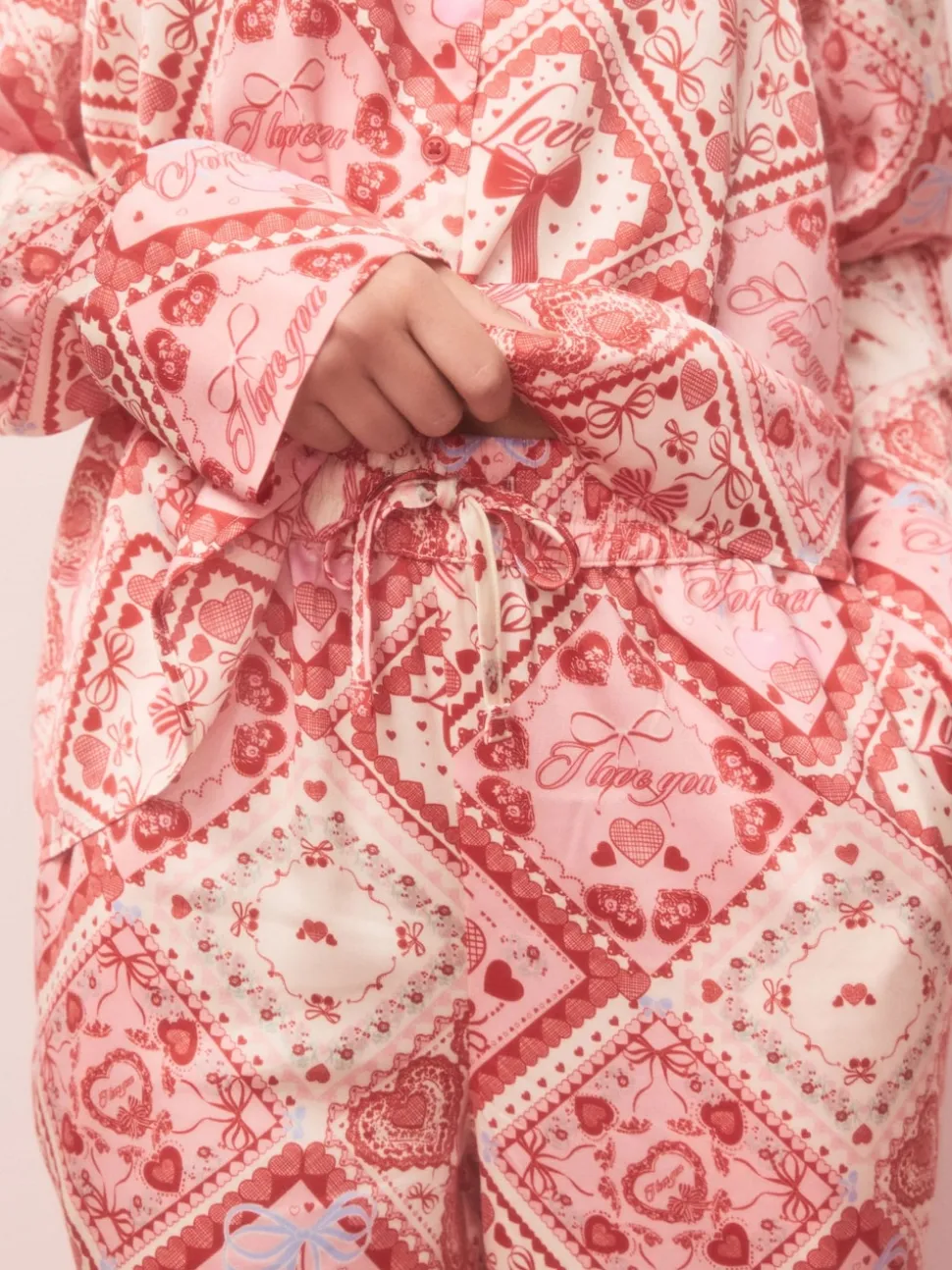 Nœuds roses - Pyjama boutonné en satin