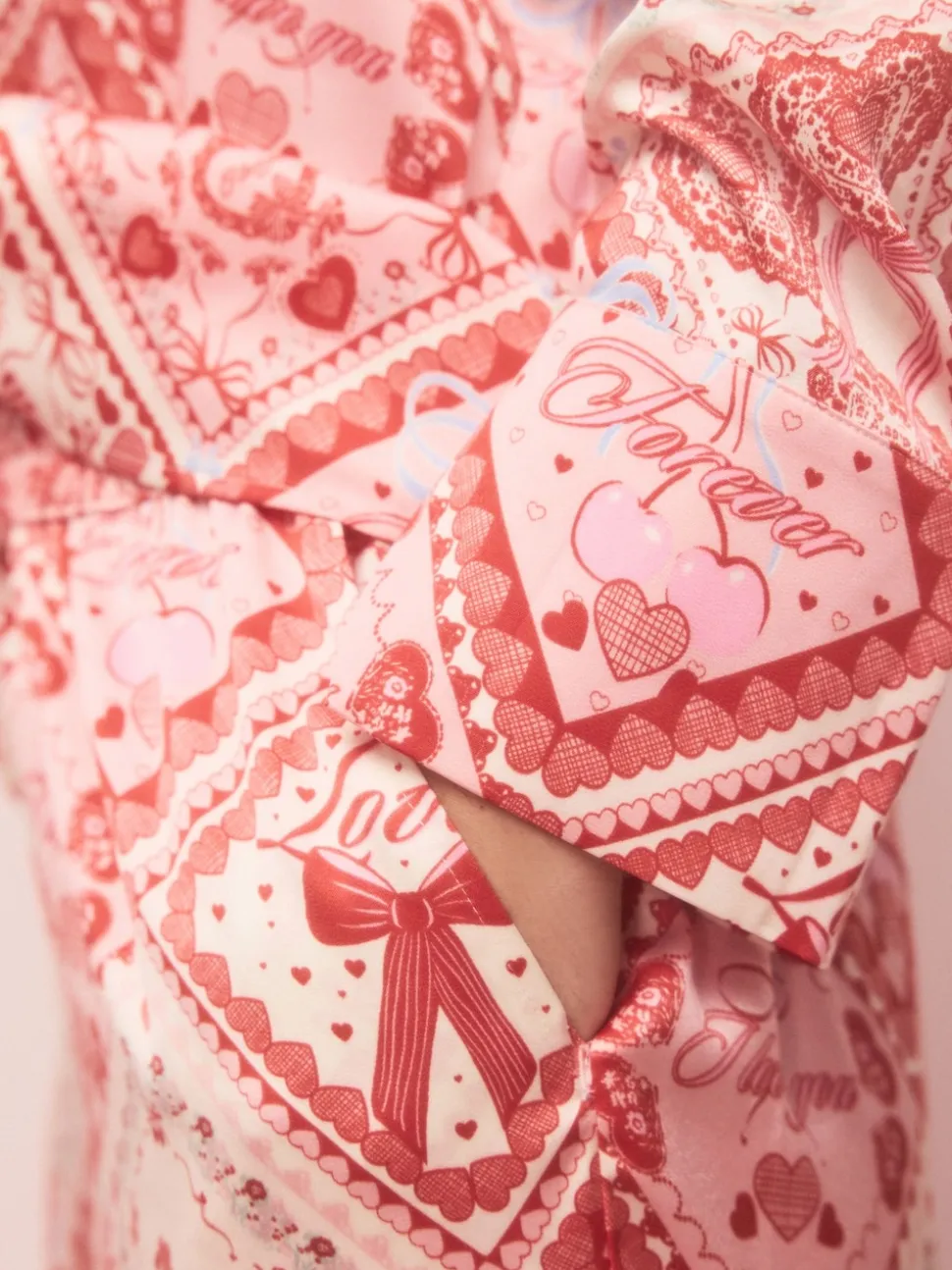 Nœuds roses - Pyjama boutonné en satin