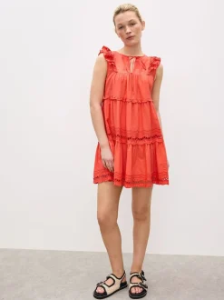 Oliver Bonas Robe courte à volants avec bordure en échelle de corail