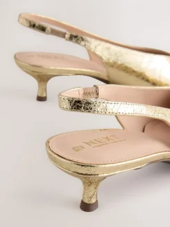 Or - Chaussures à talons chaton à bride arrière et bout pointu