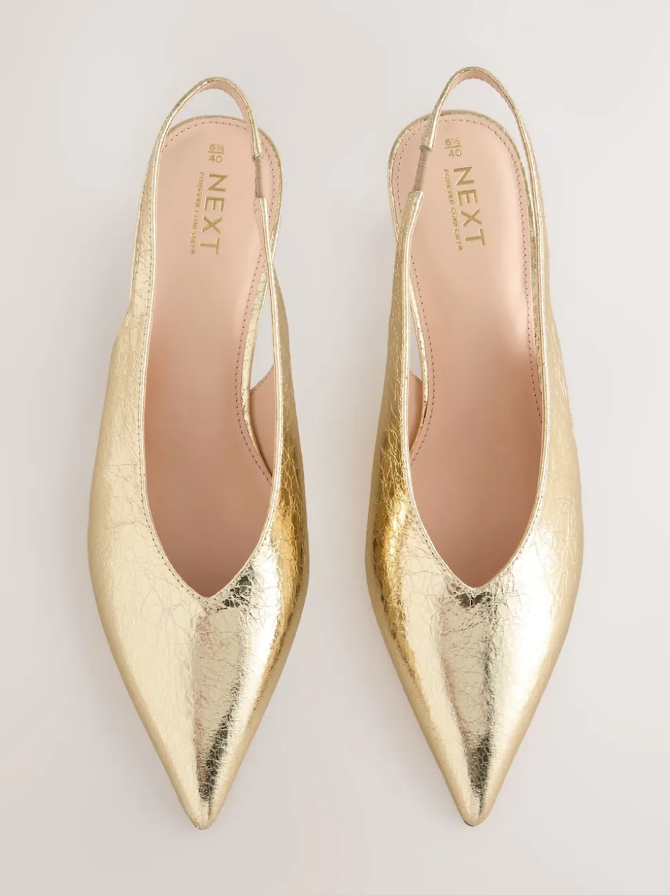 Or - Chaussures à talons chaton à bride arrière et bout pointu