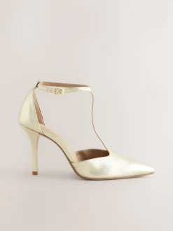 Or - Chaussures à talons en cuir à bout pointu