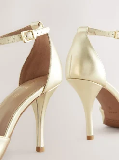 Or - Chaussures à talons en cuir à bout pointu
