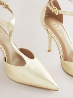 Or - Chaussures à talons en cuir à bout pointu