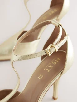 Or - Chaussures à talons en cuir à bout pointu