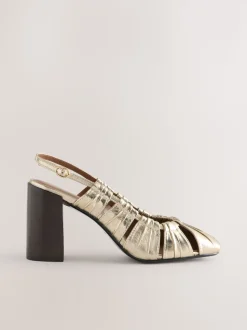 Or - Chaussures Forever Comfort® en Cuir à talons carrés fendus et bride arrière