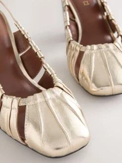 Or - Chaussures Forever Comfort® en Cuir à talons carrés fendus et bride arrière