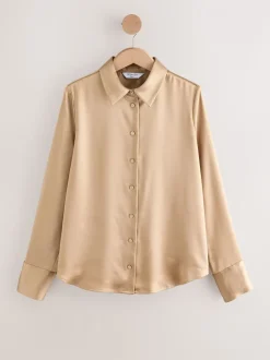 Or - Chemise à manches longues en satin