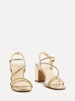 Or - Sandales à talons carrés Linzi Kira à lanières et diamants