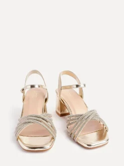 Or - Sandales à talons croisés en diamants Linzi Coupe large