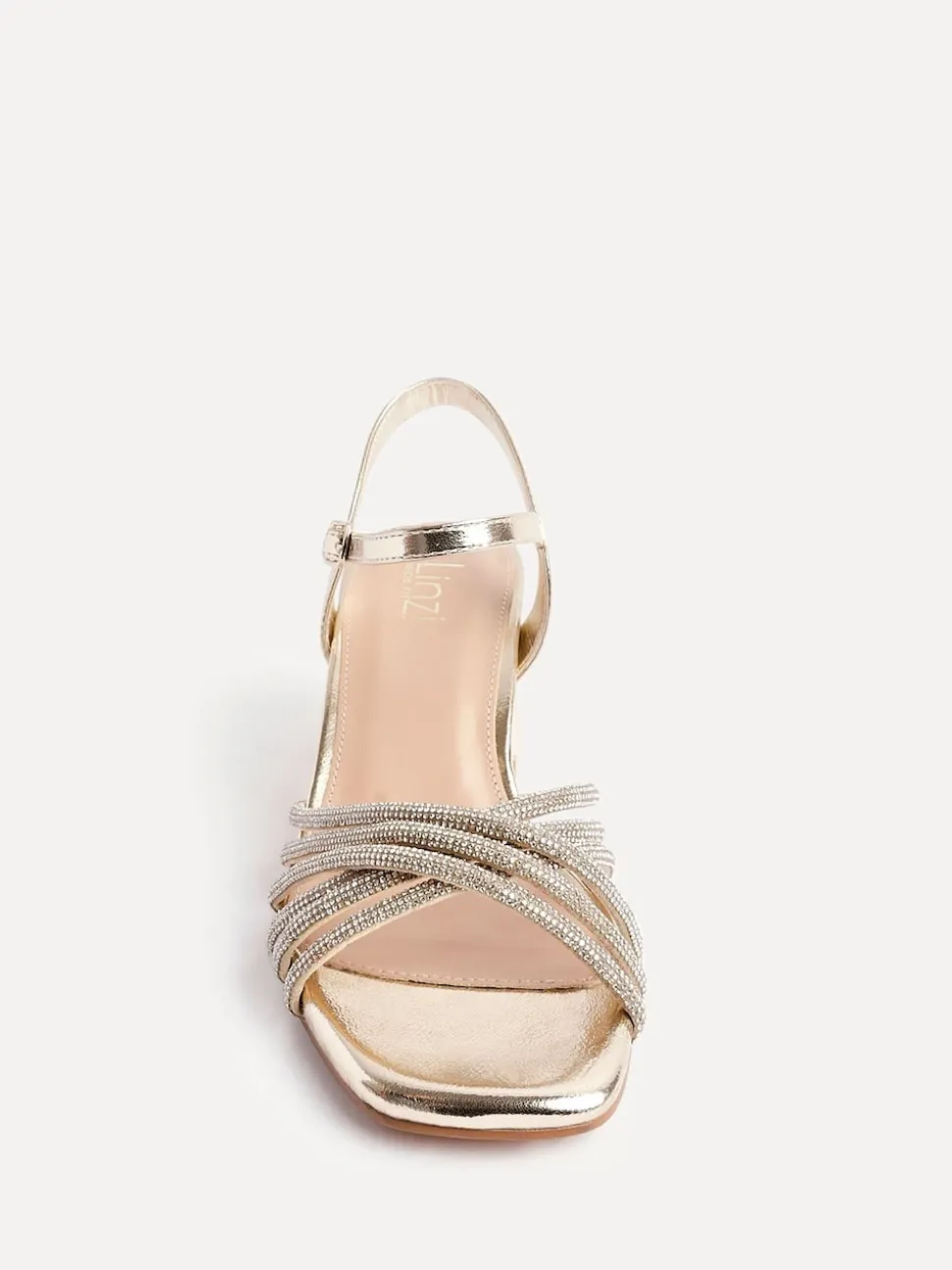 Or - Sandales à talons croisés en diamants Linzi Coupe large
