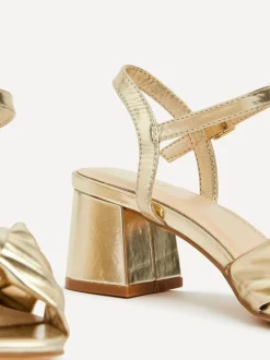 Or - Sandales Linzi Charlotte à talons carrés avec nœud sur le devant