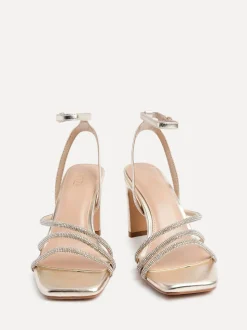 Or - Sandales Linzi scintillantes à talon carré en diamant