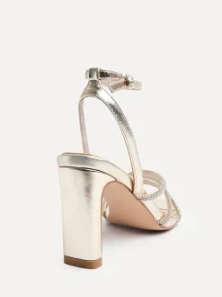Or - Sandales Linzi scintillantes à talon carré en diamant